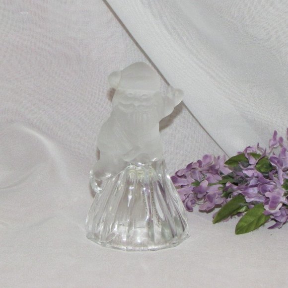 Santa Claus Dinner Bell Frosted Clear Glass Christmas Vintage Holiday Decor - Picture 2 of 7